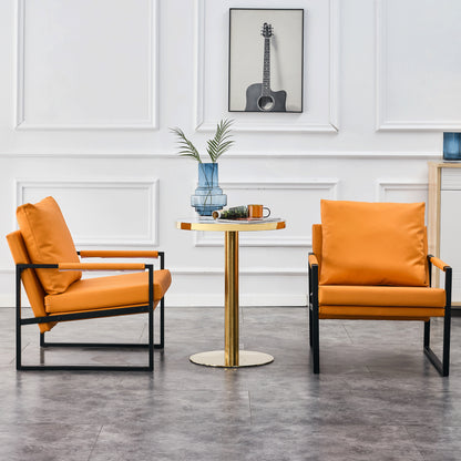 PU Leather Heavily Padded Backrest and Seat Cushion Accent Chair - Orange_9