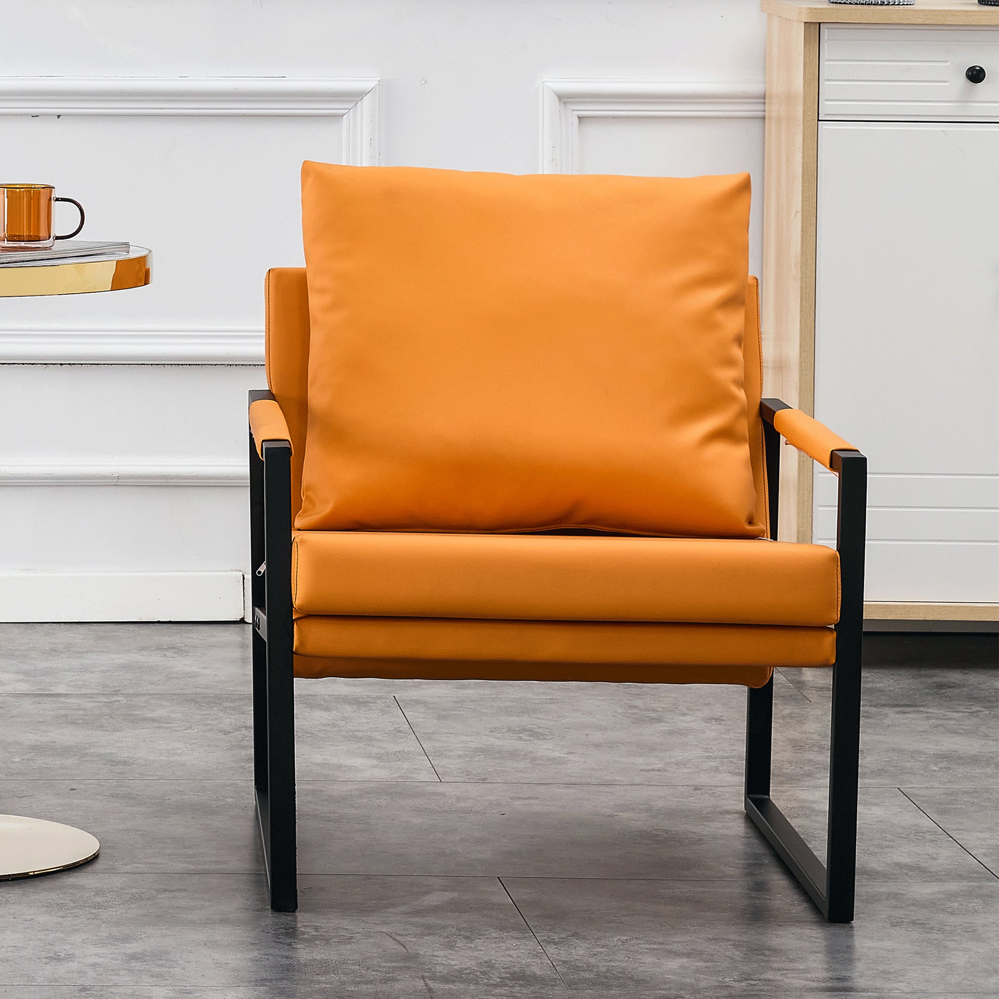PU Leather Heavily Padded Backrest and Seat Cushion Accent Chair - Orange_7