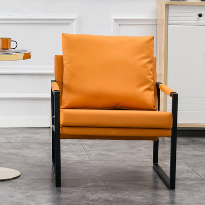 PU Leather Heavily Padded Backrest and Seat Cushion Accent Chair - Orange_7
