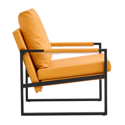 PU Leather Heavily Padded Backrest and Seat Cushion Accent Chair - Orange_15