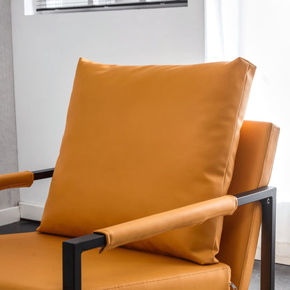 PU Leather Heavily Padded Backrest and Seat Cushion Accent Chair - Orange_22