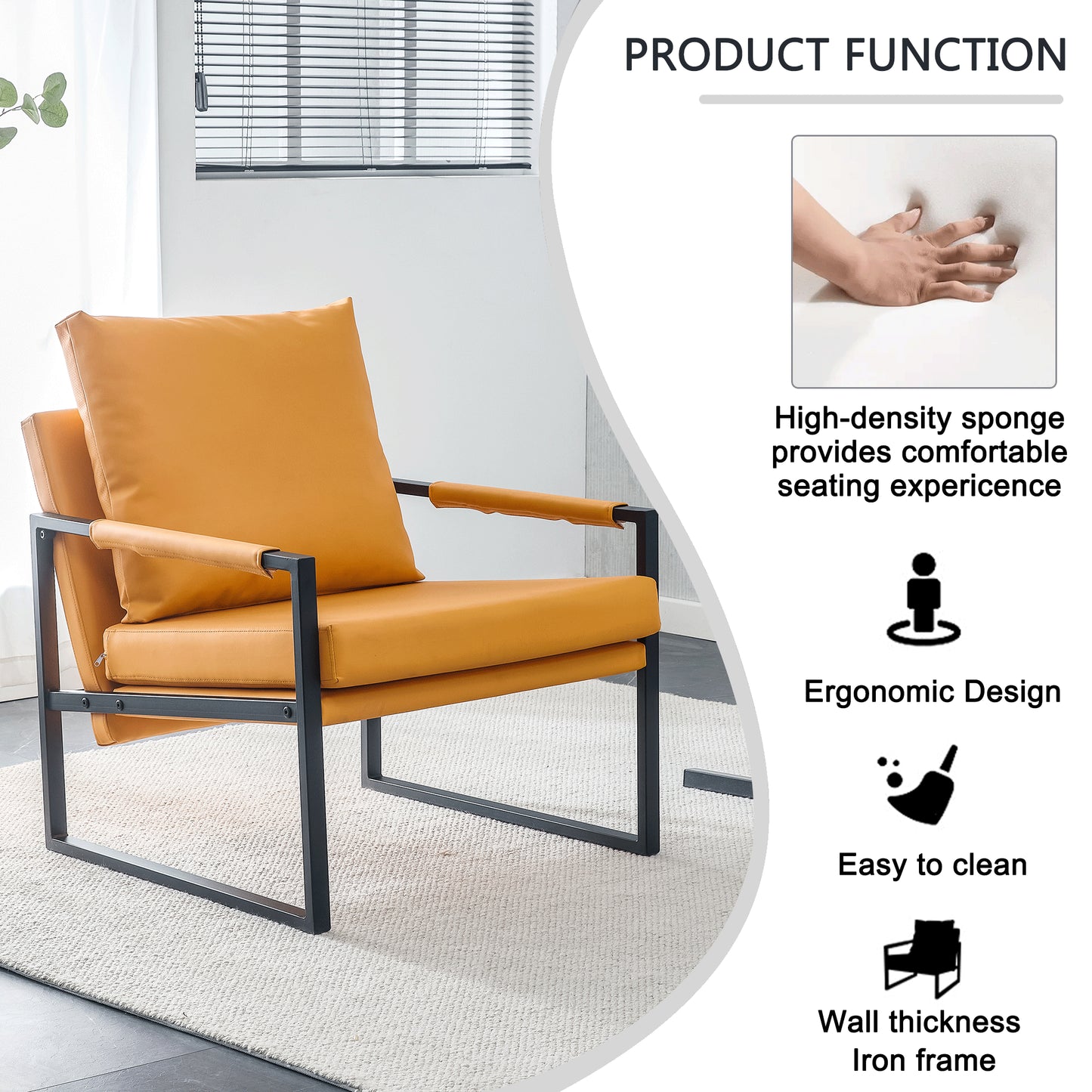 PU Leather Heavily Padded Backrest and Seat Cushion Accent Chair - Orange_12