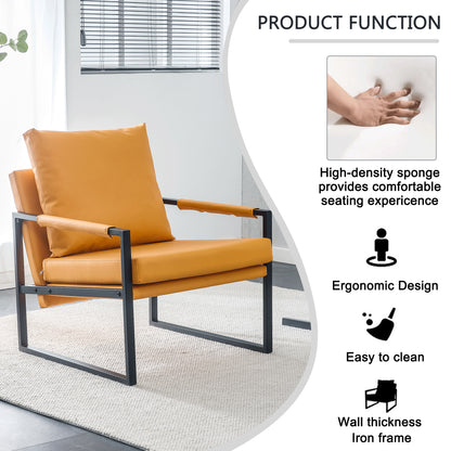PU Leather Heavily Padded Backrest and Seat Cushion Accent Chair - Orange_12