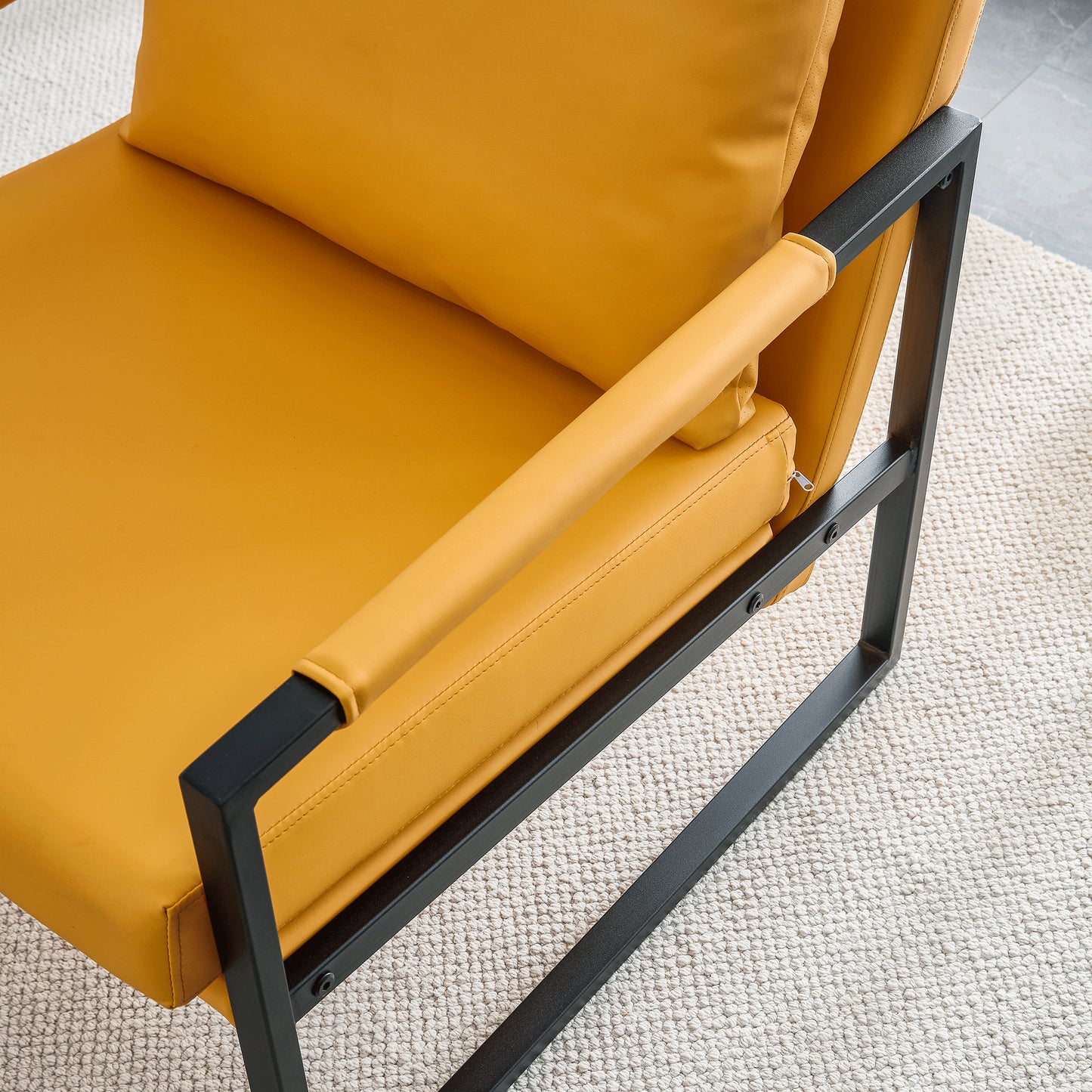 PU Leather Heavily Padded Backrest and Seat Cushion Accent Chair - Orange_18