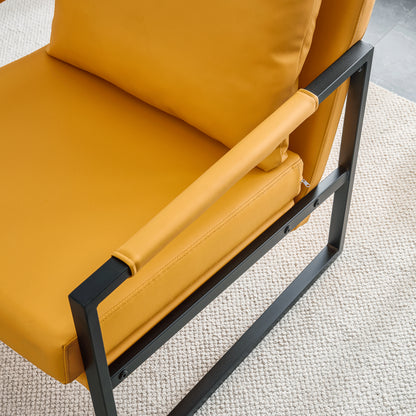 PU Leather Heavily Padded Backrest and Seat Cushion Accent Chair - Orange_18