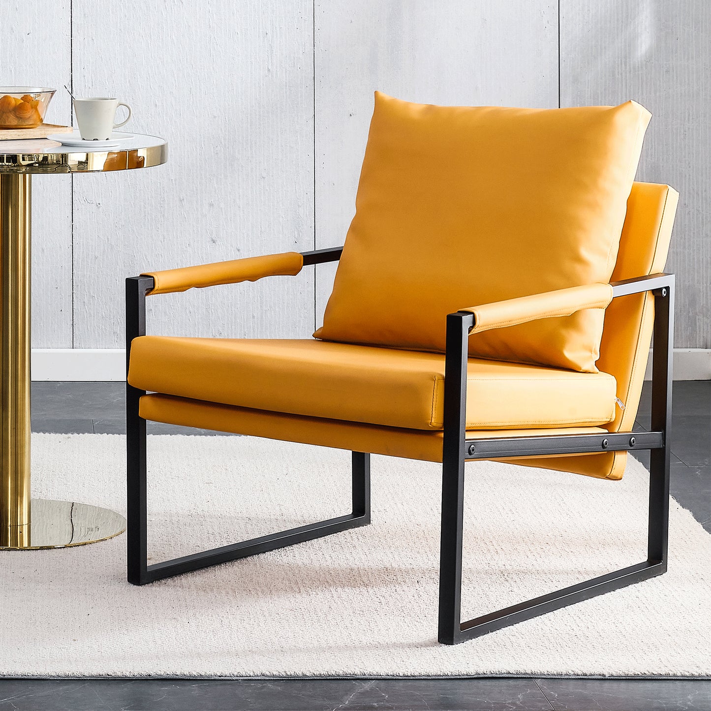 PU Leather Heavily Padded Backrest and Seat Cushion Accent Chair - Orange_3