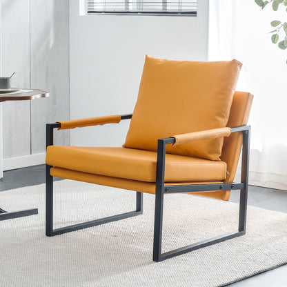 PU Leather Heavily Padded Backrest and Seat Cushion Accent Chair - Orange_5