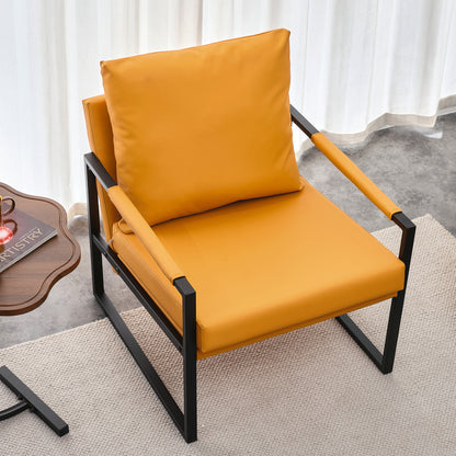 PU Leather Heavily Padded Backrest and Seat Cushion Accent Chair - Orange_2