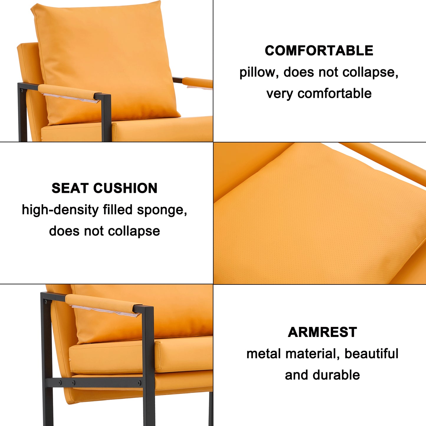 PU Leather Heavily Padded Backrest and Seat Cushion Accent Chair - Orange_11