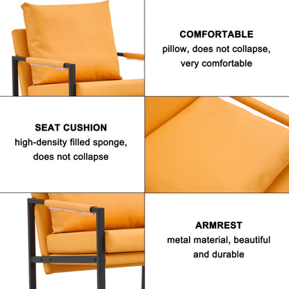 PU Leather Heavily Padded Backrest and Seat Cushion Accent Chair - Orange_11