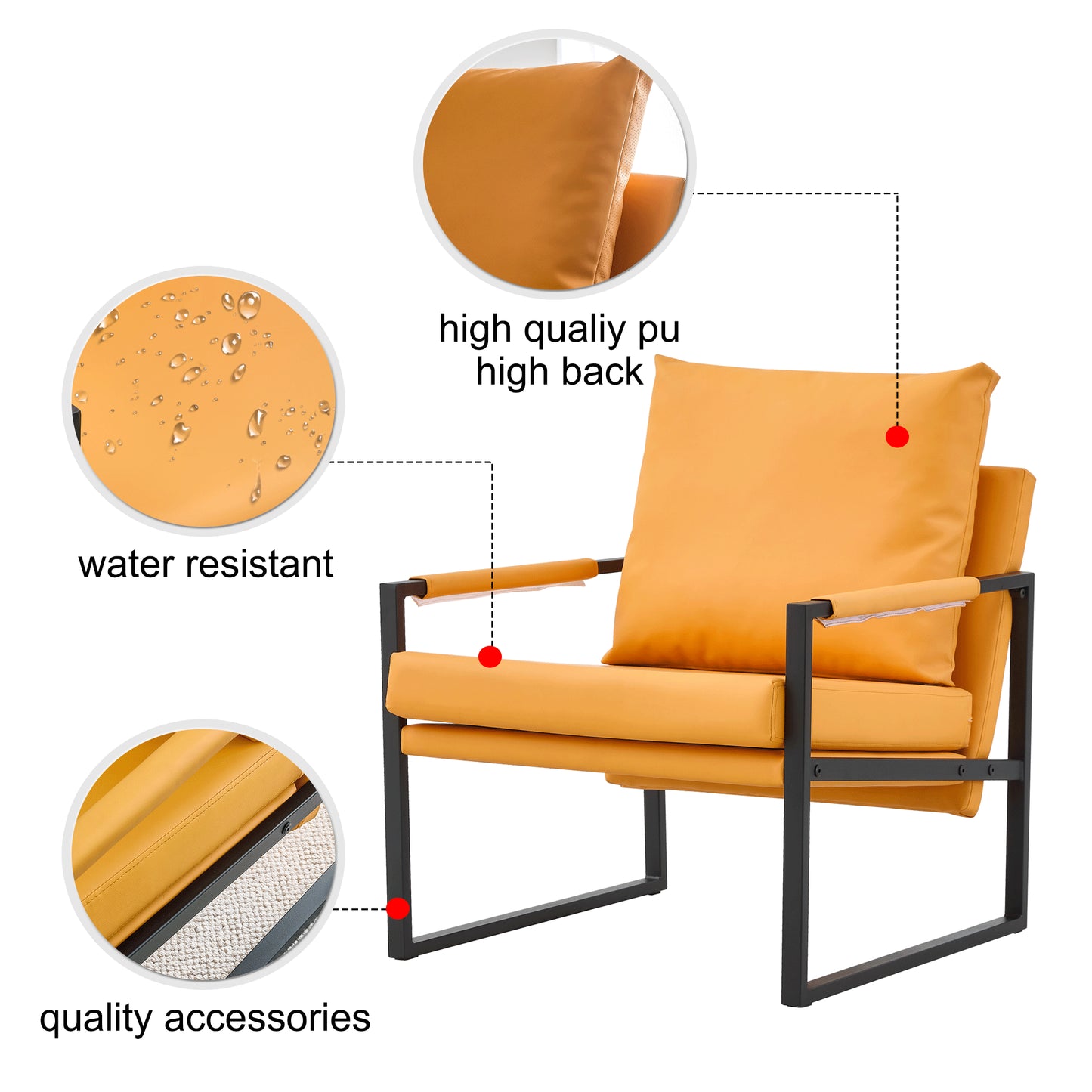 PU Leather Heavily Padded Backrest and Seat Cushion Accent Chair - Orange_10