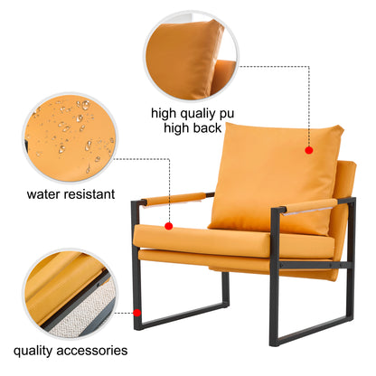 PU Leather Heavily Padded Backrest and Seat Cushion Accent Chair - Orange_10