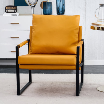 PU Leather Heavily Padded Backrest and Seat Cushion Accent Chair - Orange_4