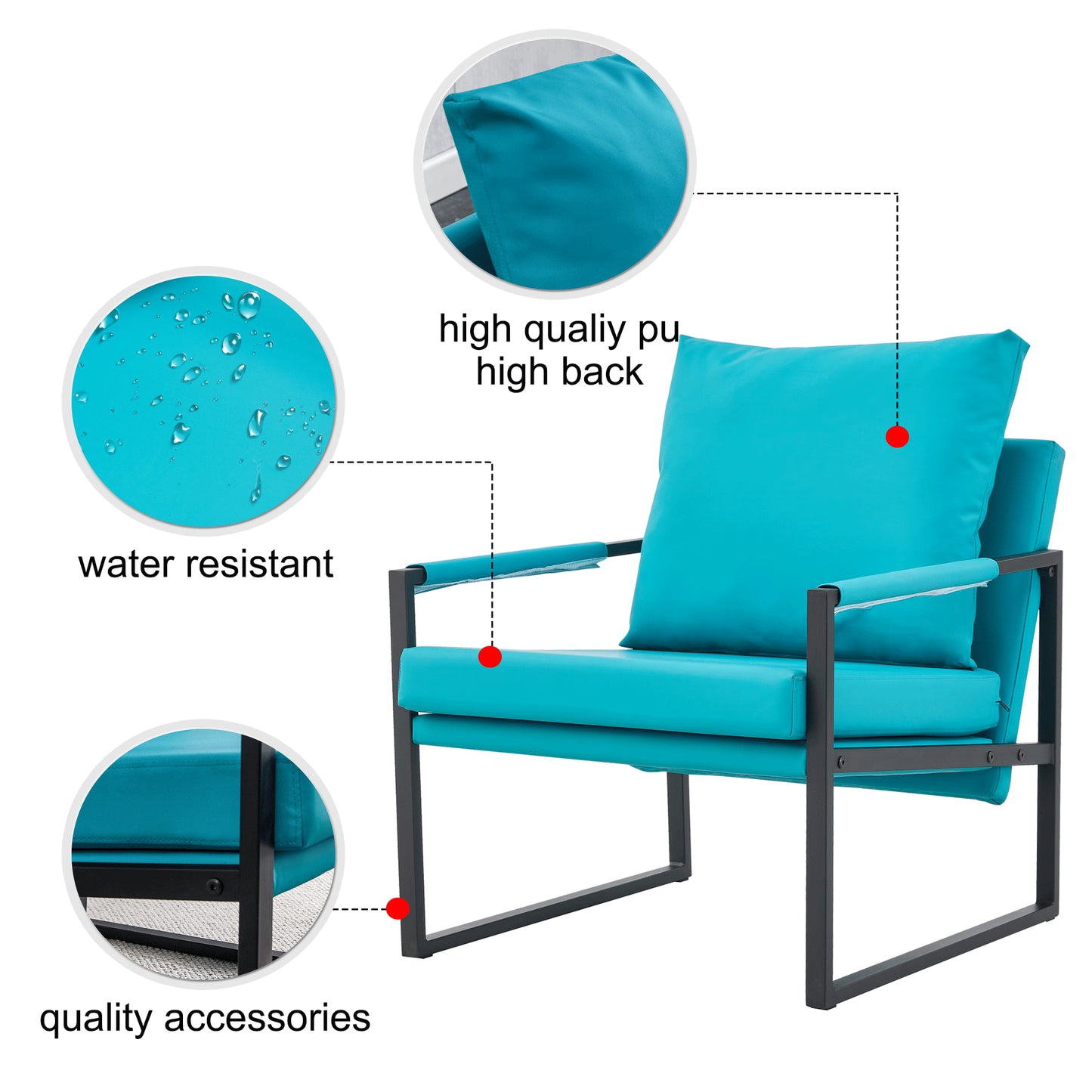 PU Leather Heavily Padded Backrest and Seat Cushion Accent Chair - Cyan_8