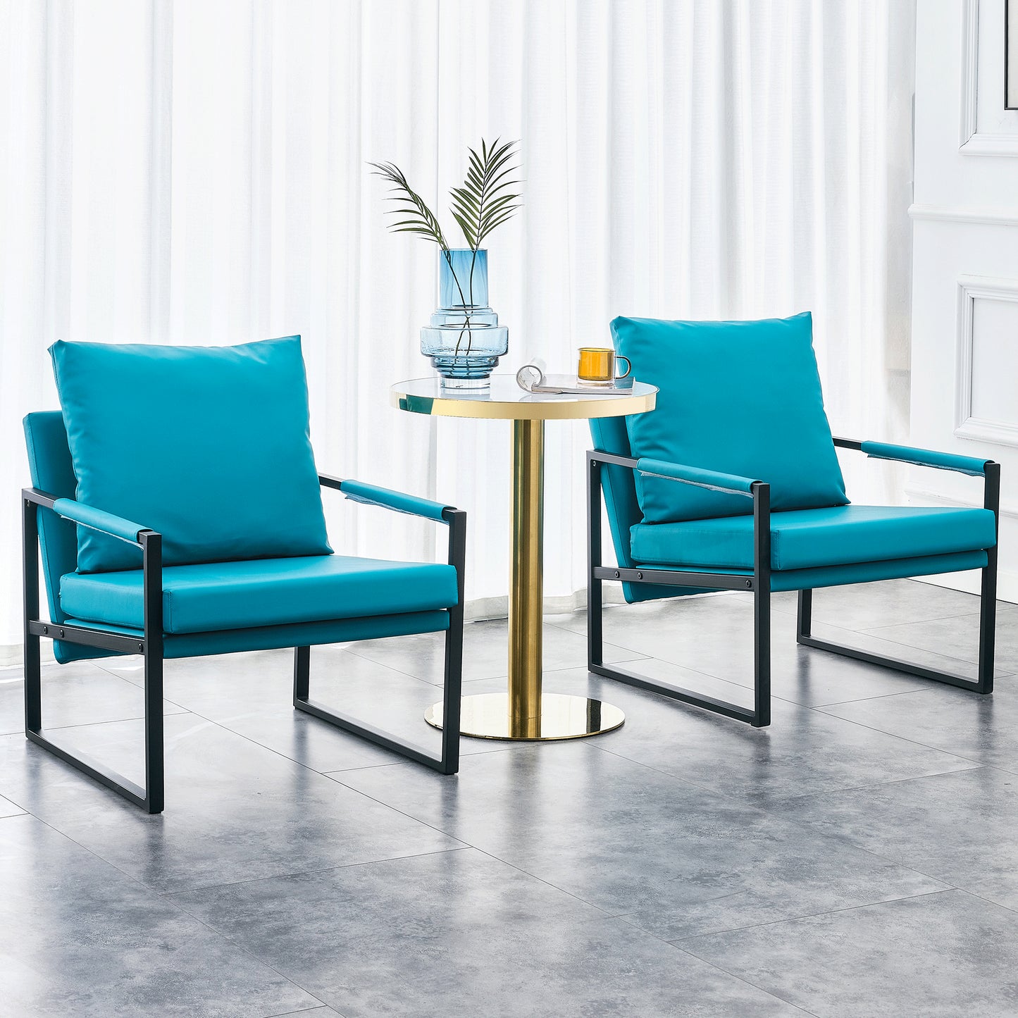 PU Leather Heavily Padded Backrest and Seat Cushion Accent Chair - Cyan_5