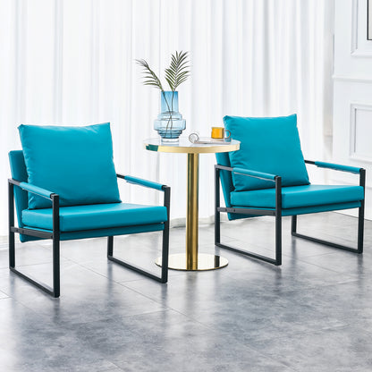 PU Leather Heavily Padded Backrest and Seat Cushion Accent Chair - Cyan_5