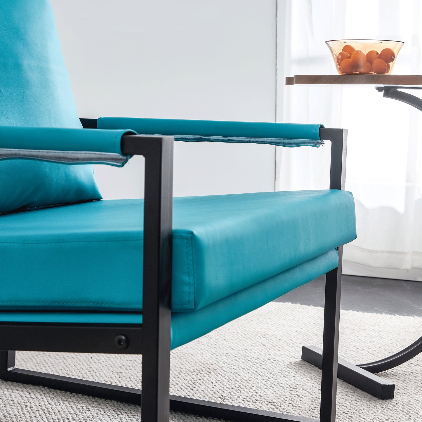 PU Leather Heavily Padded Backrest and Seat Cushion Accent Chair - Cyan_16