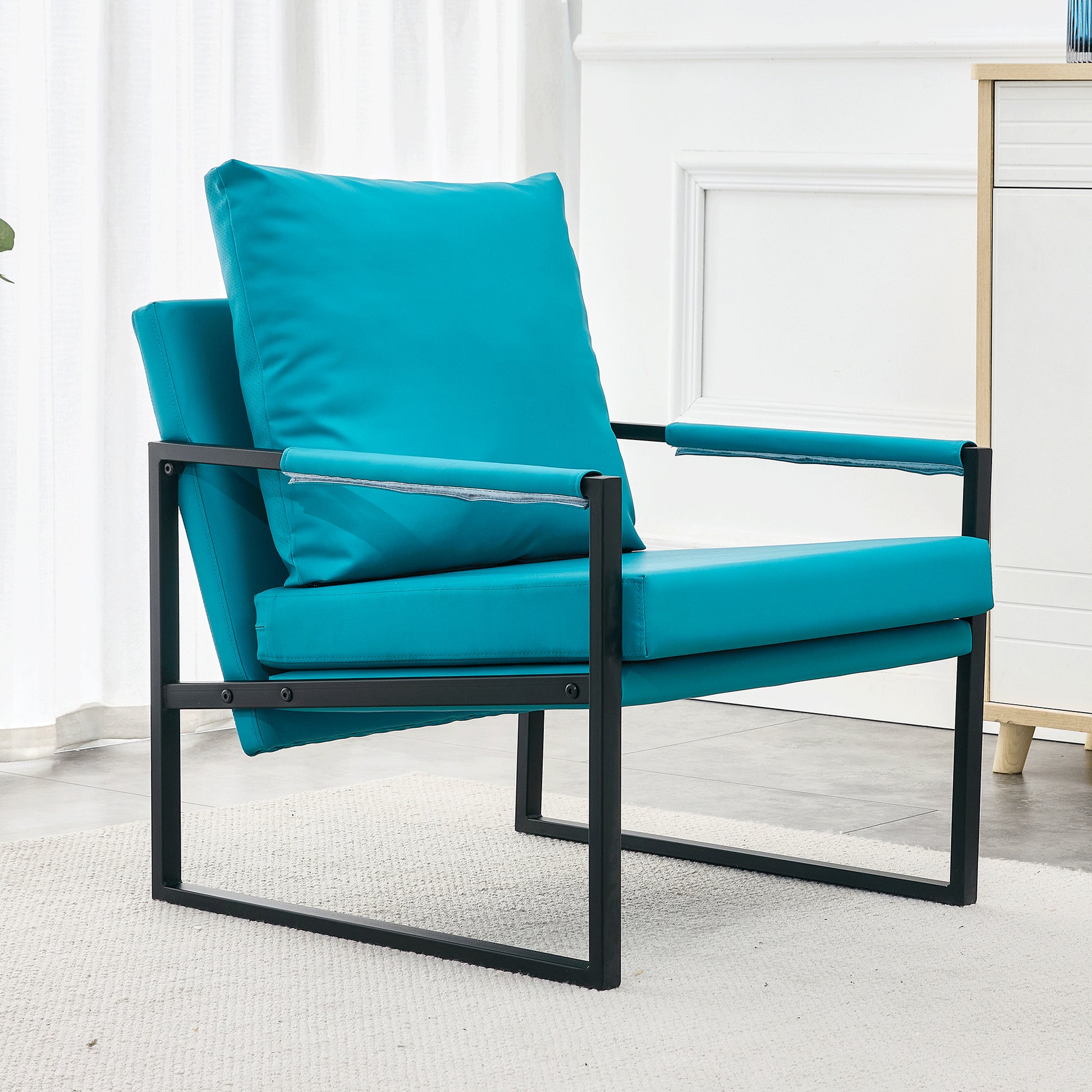 PU Leather Heavily Padded Backrest and Seat Cushion Accent Chair - Cyan_4