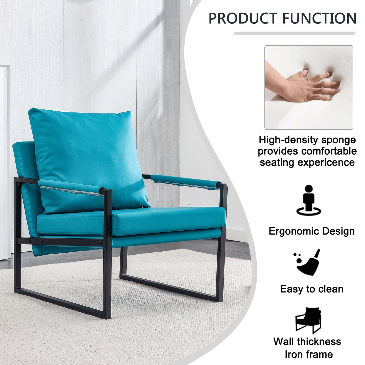 PU Leather Heavily Padded Backrest and Seat Cushion Accent Chair - Cyan_9