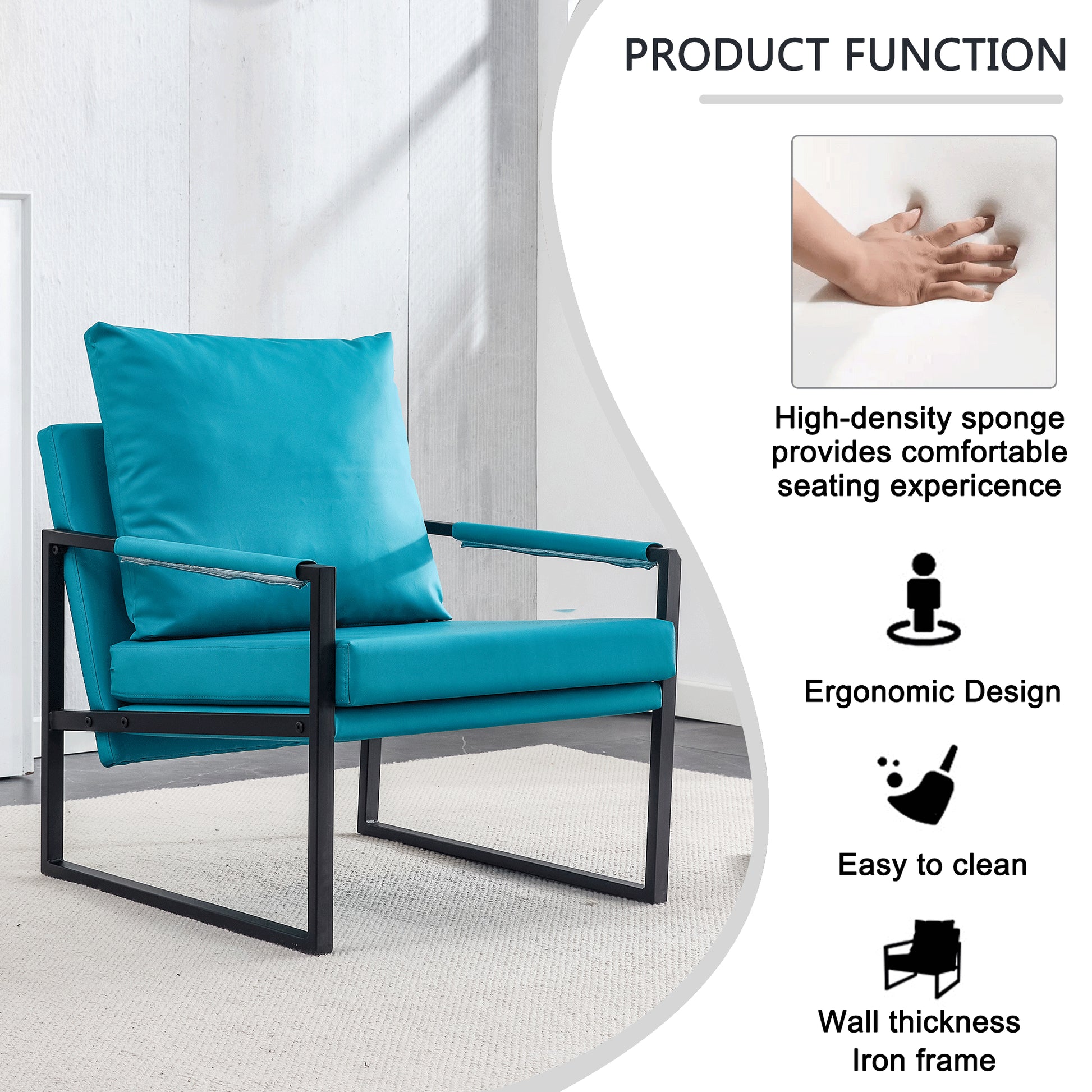 PU Leather Heavily Padded Backrest and Seat Cushion Accent Chair - Cyan_9