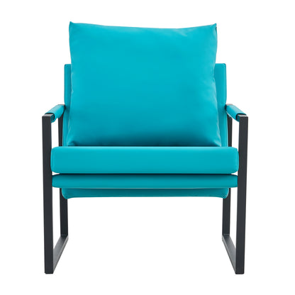 PU Leather Heavily Padded Backrest and Seat Cushion Accent Chair - Cyan_11