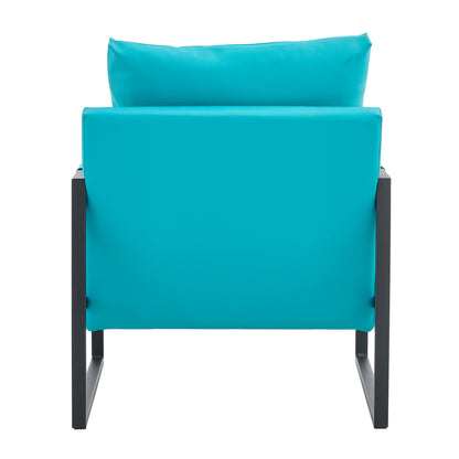 PU Leather Heavily Padded Backrest and Seat Cushion Accent Chair - Cyan_14