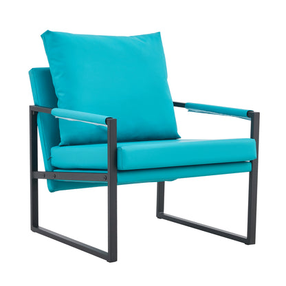 PU Leather Heavily Padded Backrest and Seat Cushion Accent Chair - Cyan_13