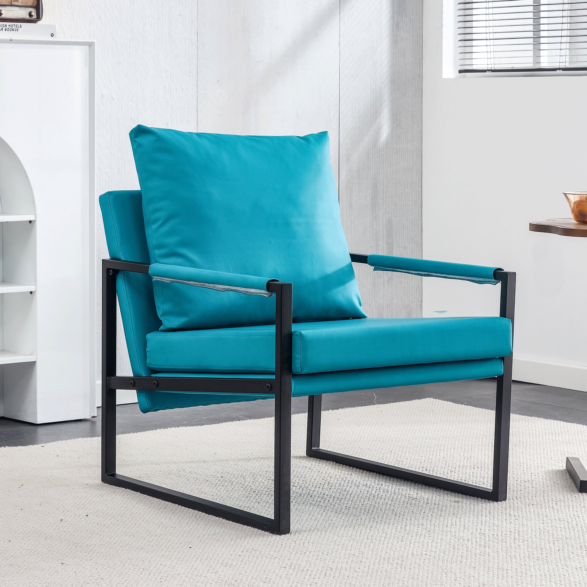 PU Leather Heavily Padded Backrest and Seat Cushion Accent Chair - Cyan_1