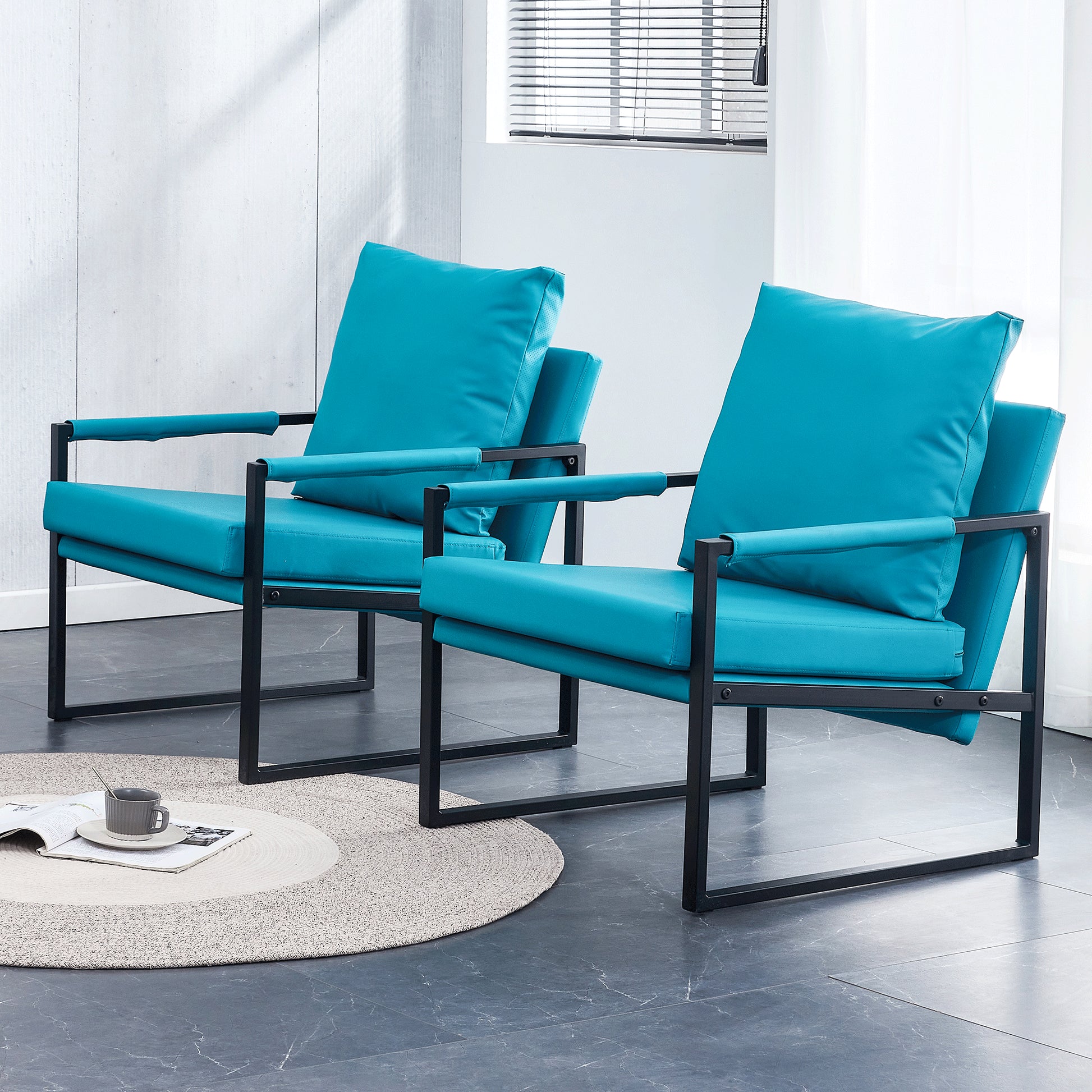 PU Leather Heavily Padded Backrest and Seat Cushion Accent Chair - Cyan_6
