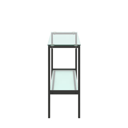 Double Layered Tempered Glass Rectangular Console Center Table- Black_6