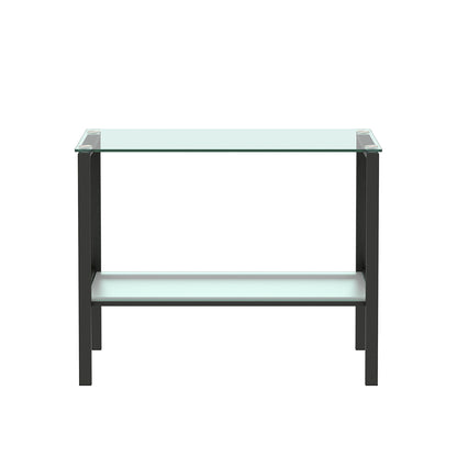 Double Layered Tempered Glass Rectangular Console Center Table- Black_5