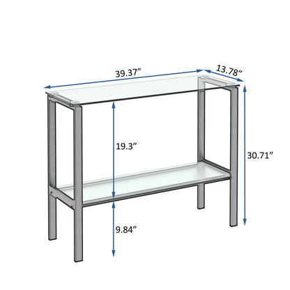 Double Layered Tempered Glass Rectangular Console Center Table- Black_7