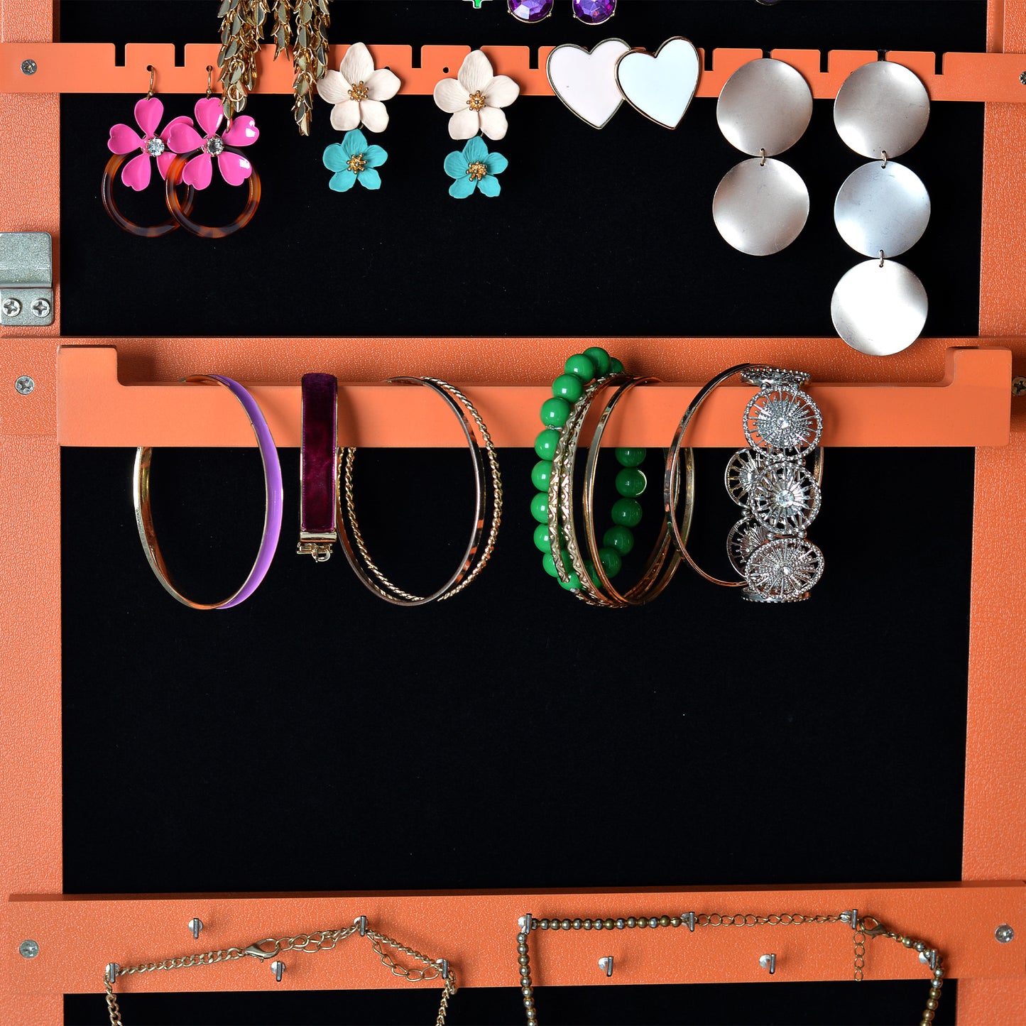 Wall Hanging Simple Jewelry Storage Mirror Cabinet With LED Lights- Orange_9