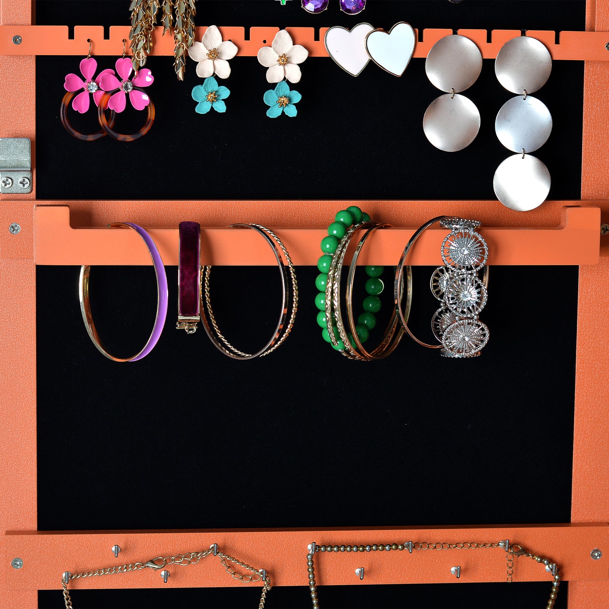 Wall Hanging Simple Jewelry Storage Mirror Cabinet With LED Lights- Orange_9