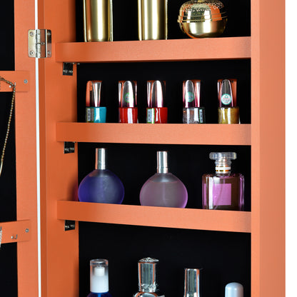 Wall Hanging Simple Jewelry Storage Mirror Cabinet With LED Lights- Orange_13