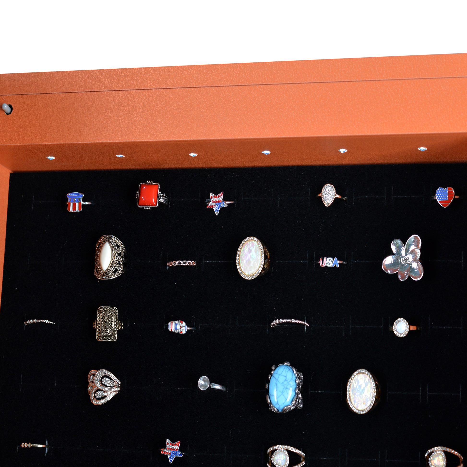 Wall Hanging Simple Jewelry Storage Mirror Cabinet With LED Lights- Orange_11