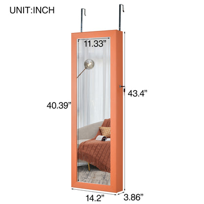 Wall Hanging Simple Jewelry Storage Mirror Cabinet With LED Lights- Orange_7
