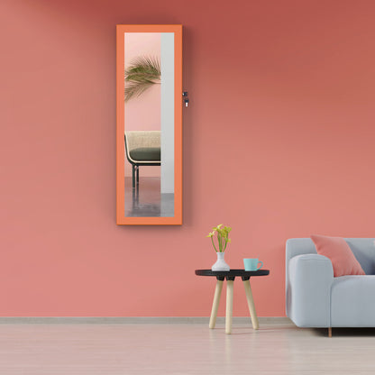 Wall Hanging Simple Jewelry Storage Mirror Cabinet With LED Lights- Orange_6