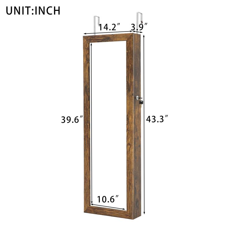 Wall Hanging Simple Jewelry Storage Mirror Cabinet With LED Lights- Antique Gray_2