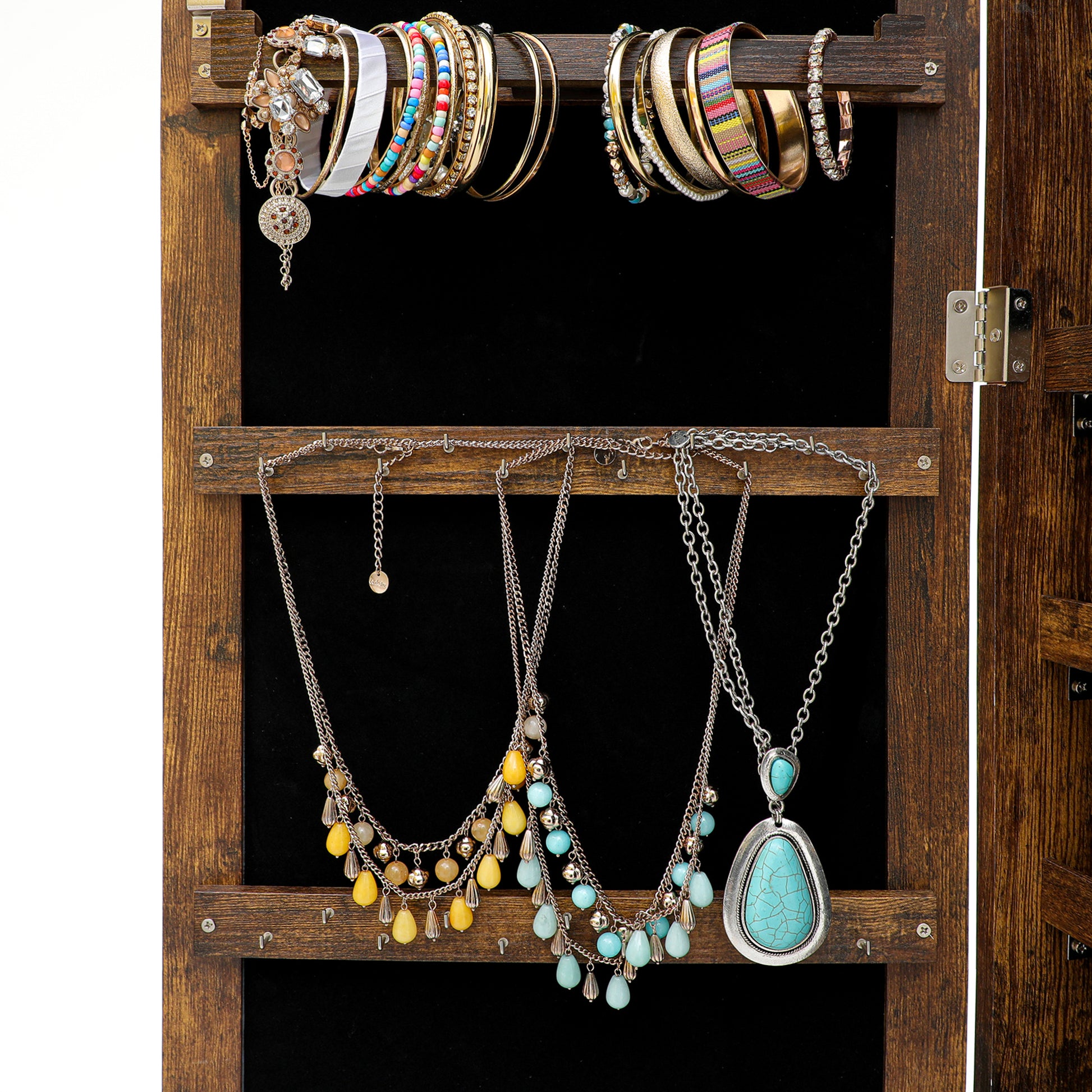 Wall Hanging Simple Jewelry Storage Mirror Cabinet With LED Lights- Antique Gray_9