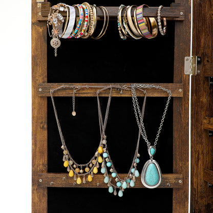 Wall Hanging Simple Jewelry Storage Mirror Cabinet With LED Lights- Antique Gray_9