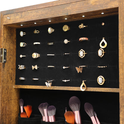 Wall Hanging Simple Jewelry Storage Mirror Cabinet With LED Lights- Antique Gray_6