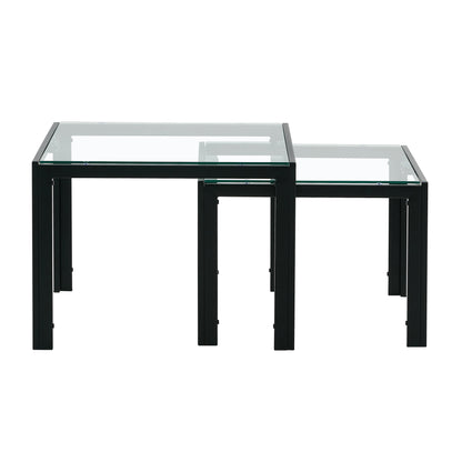 Set of 2 Tempered Glass Modern Design Nesting Coffee Table Set- Transparent_14