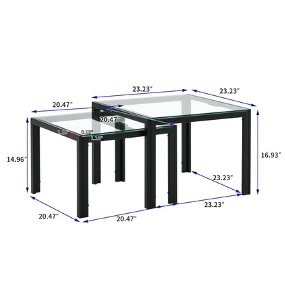 Set of 2 Tempered Glass Modern Design Nesting Coffee Table Set- Transparent_5