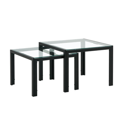 Set of 2 Tempered Glass Modern Design Nesting Coffee Table Set- Transparent_16