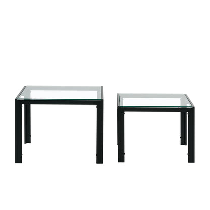 Set of 2 Tempered Glass Modern Design Nesting Coffee Table Set- Transparent_6