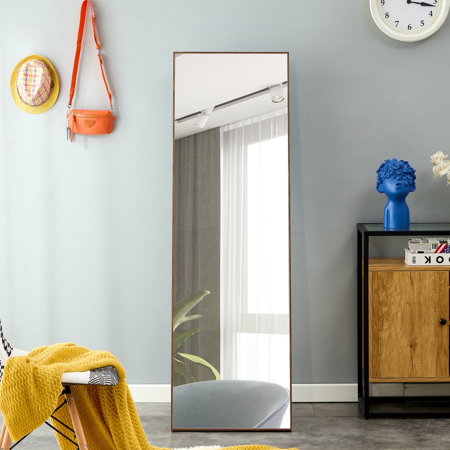 Solid Wooden Frame Full Length Body Decorative and Dressing Mirror- Brown_1