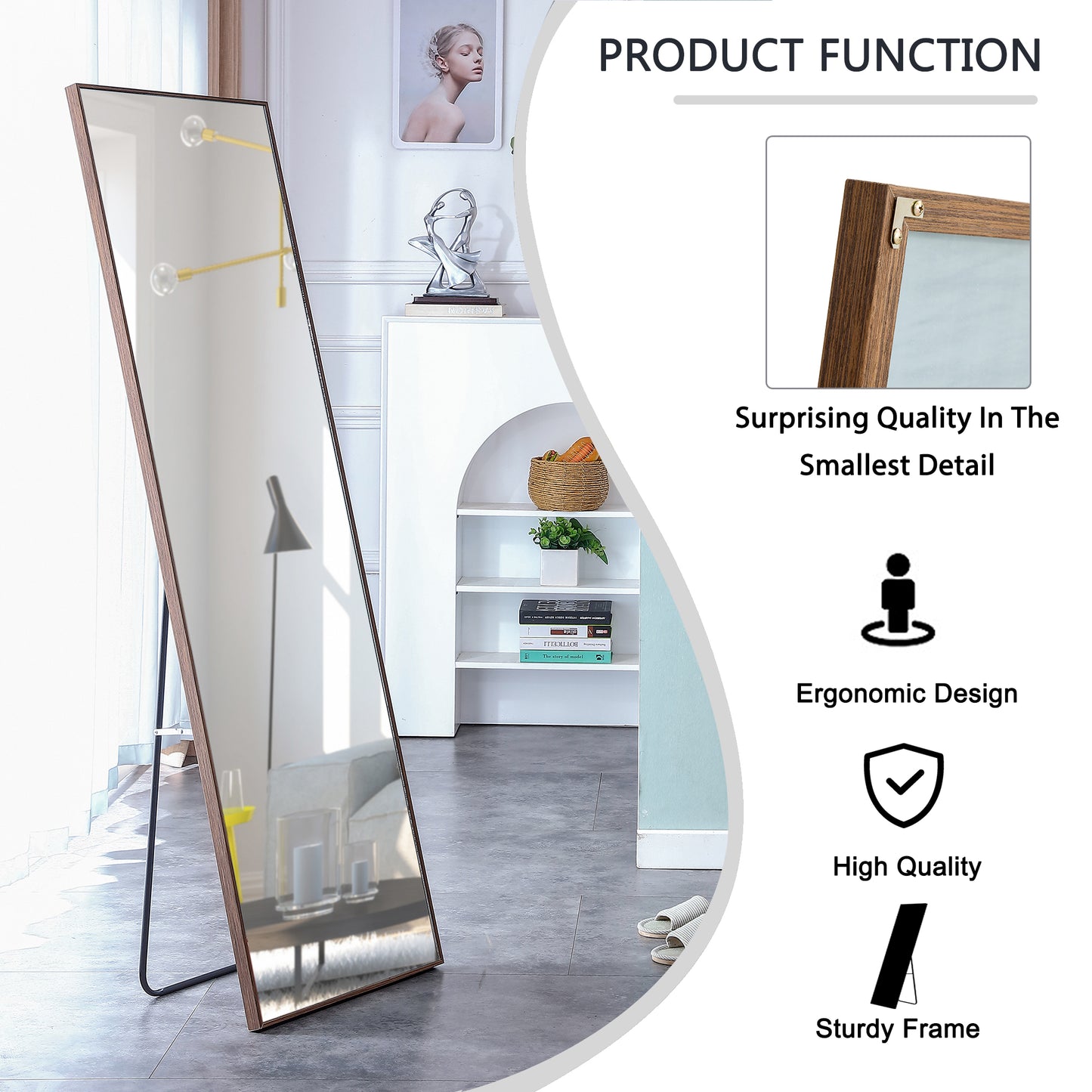 Solid Wooden Frame Full Length Body Decorative and Dressing Mirror- Brown_7