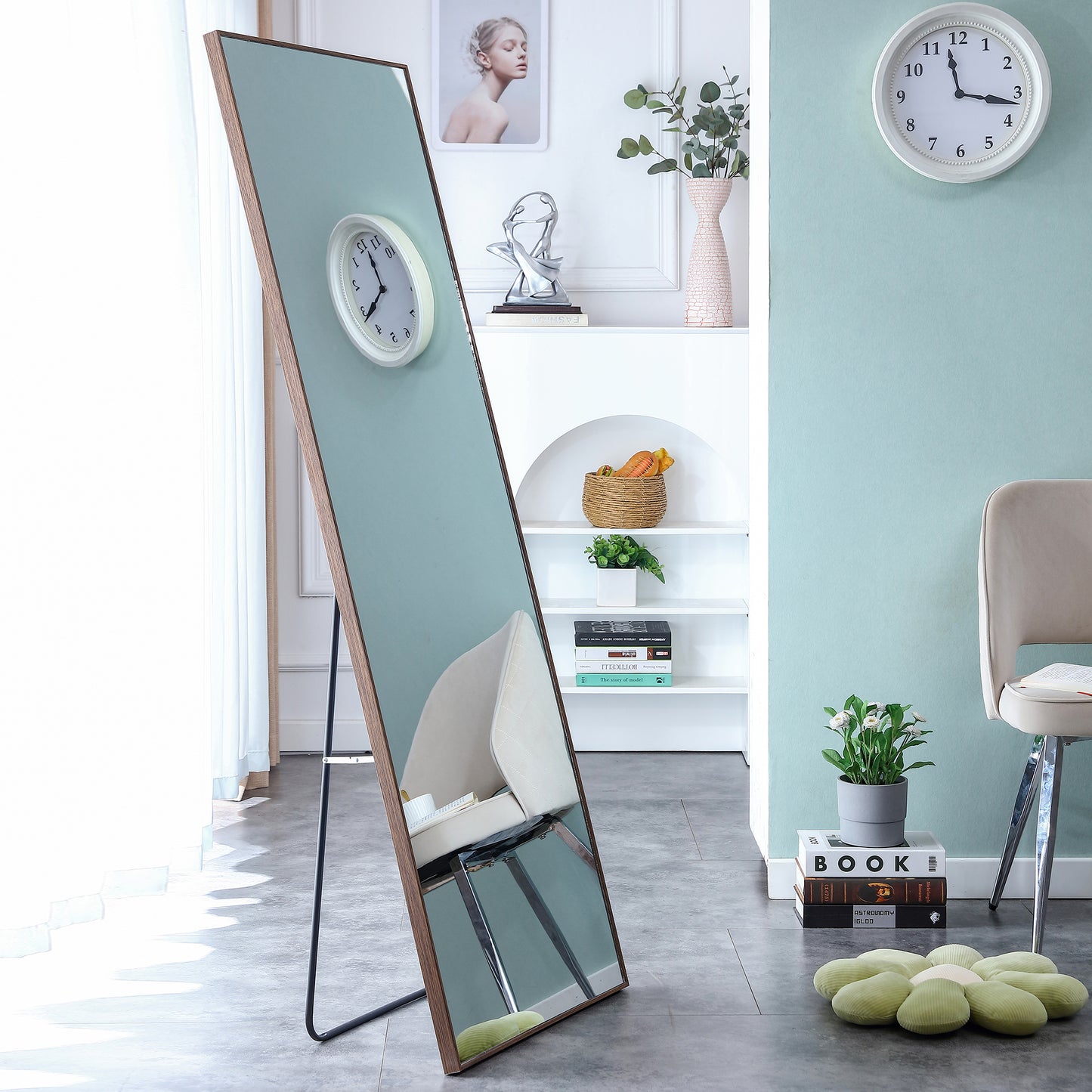 Solid Wooden Frame Full Length Body Decorative and Dressing Mirror- Brown_2