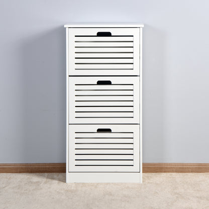3 Tiers Wooden Entryway Storage Shoe Cabinet with 3 Flip Doors in White_6